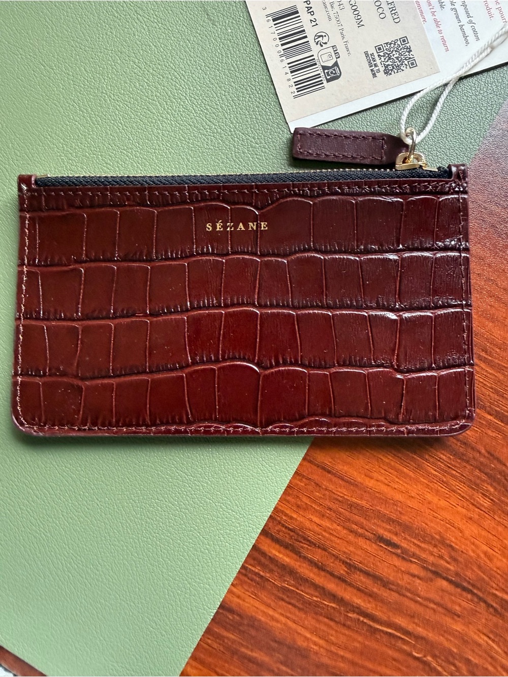 Sézane Burgundy Croc-Embossed Card Holder